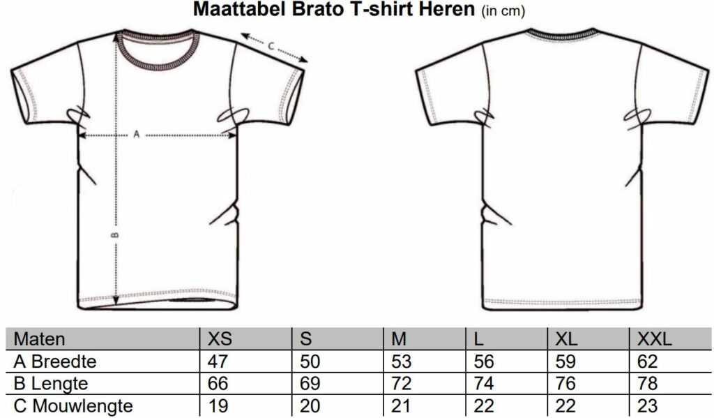 Maattabel Brato Heren T shirt | Brato