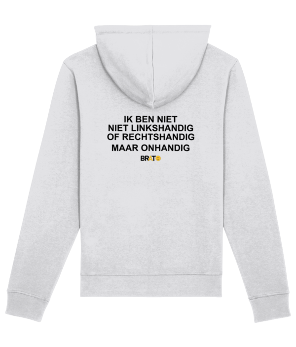 Ik ben niet linkshandigs of rechtshandig - maar onhandig - hoodie (wit) | Brato