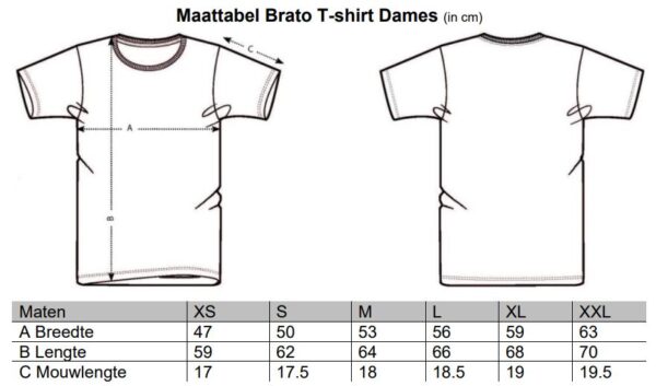 Maattabel Brato Dames T-shirt nieuw