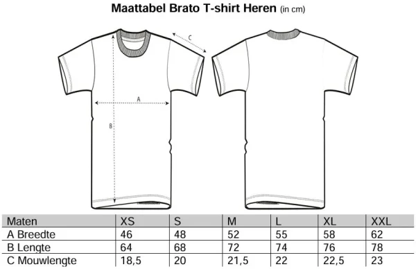 Maattabel-Brato-Heren-T-shirt-nieuw